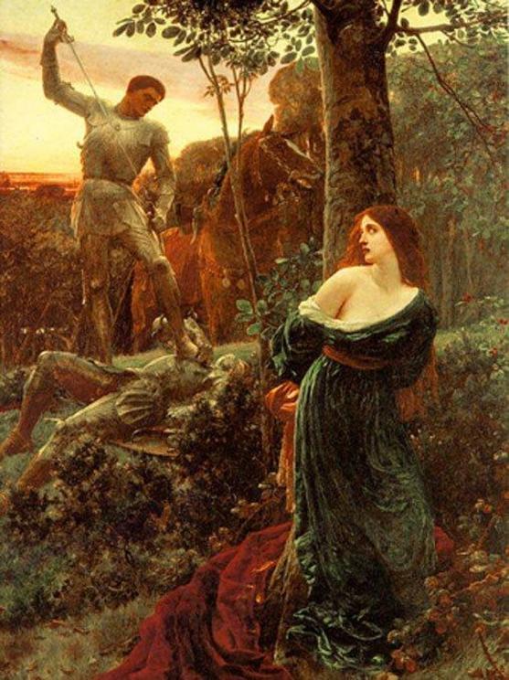 ‘Chivalry’ (1885) by Franck Dicksee. Damsel in distress – a powerful tactic of a femme fatale. 