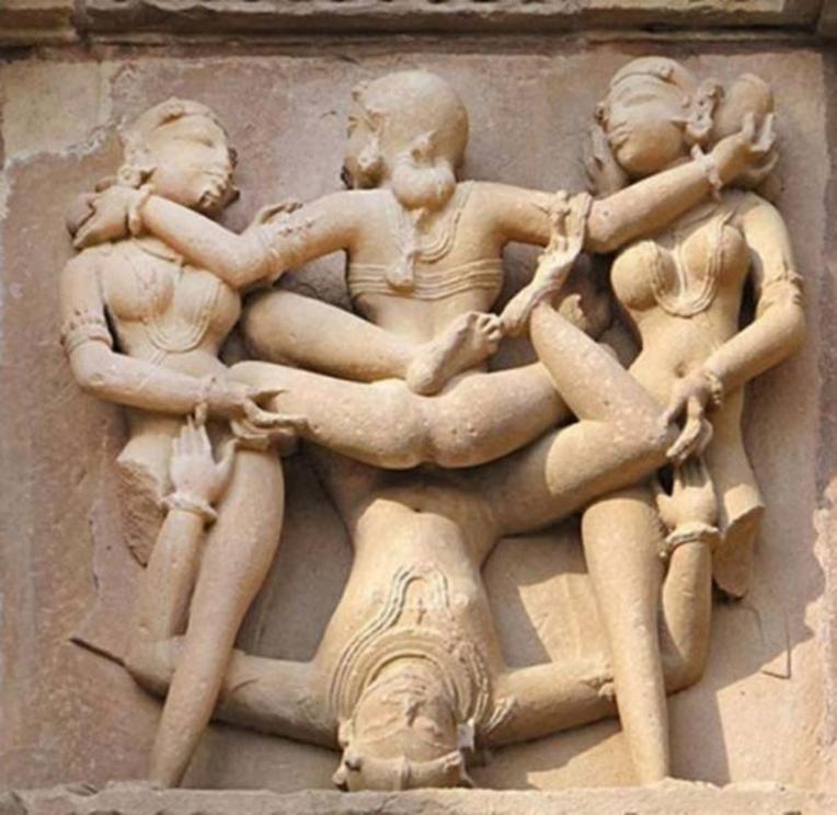 Erotic carvings at Khajuraho.