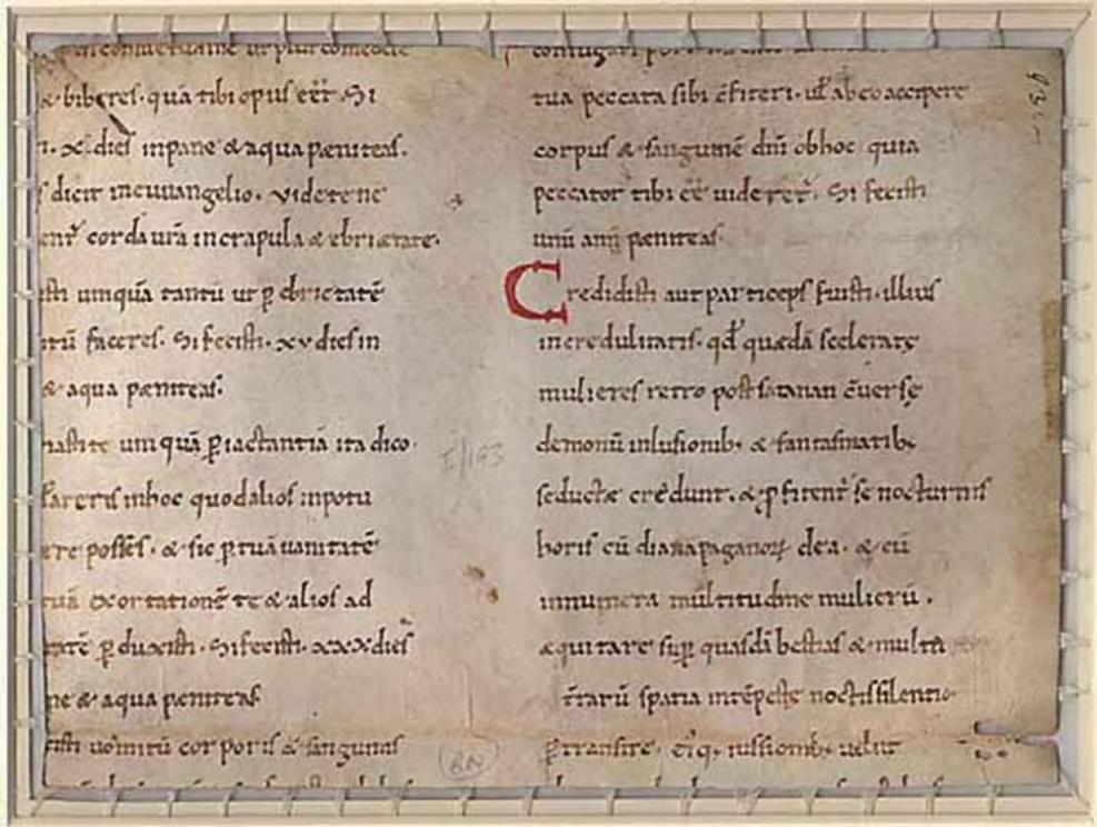 Detail of a page of a manuscript of the Decretum of Burchard of Worms (early 11th century).