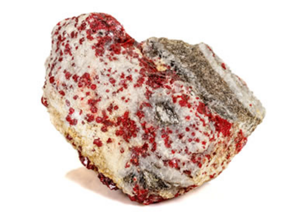 Cinnabar on Dolomite: Cinnabar is often associated with dolomite. These minerals can be found together in fracture fillings and in the linings of cavities in rock.