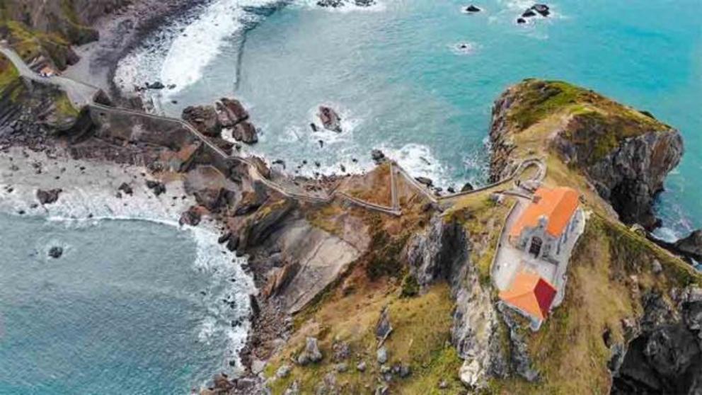 Aerial view of the hermitage at San Juan de Gaztelugatxe.