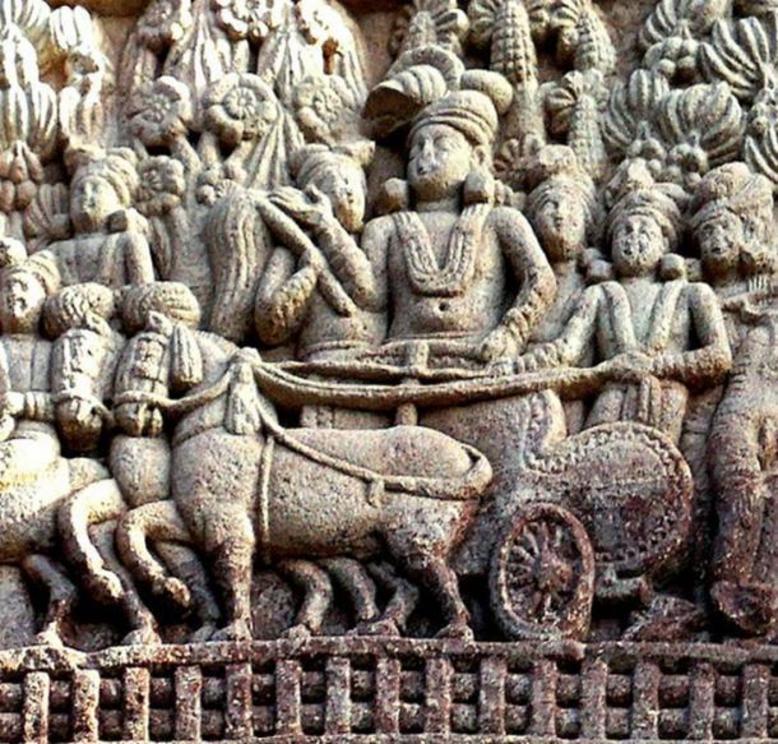 Relief from Sanchi showing Ashoka on his chariot. First century BC.