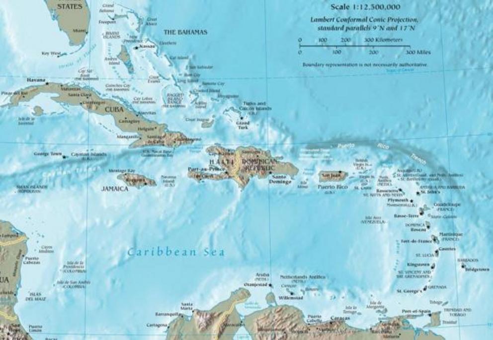 Map of the Caribbean Sea and Basin
