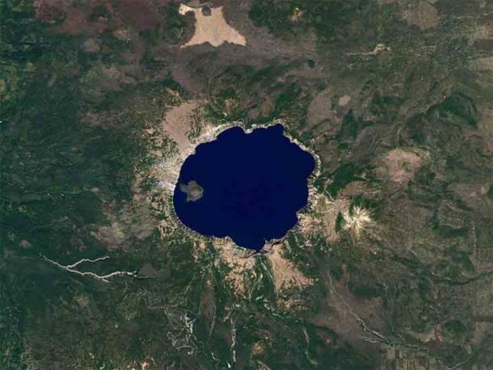 Crater Lake, Oregon, in an image taken from a satellite in July 2016.