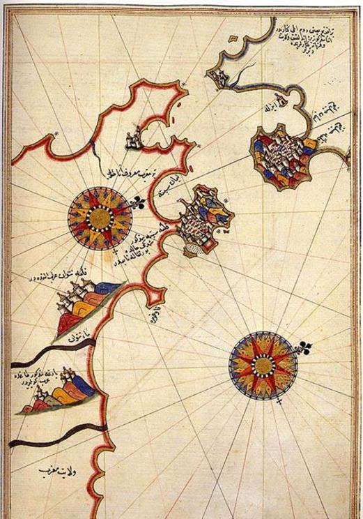 Historic map of the Strait of Gibraltar by Piri Reis.