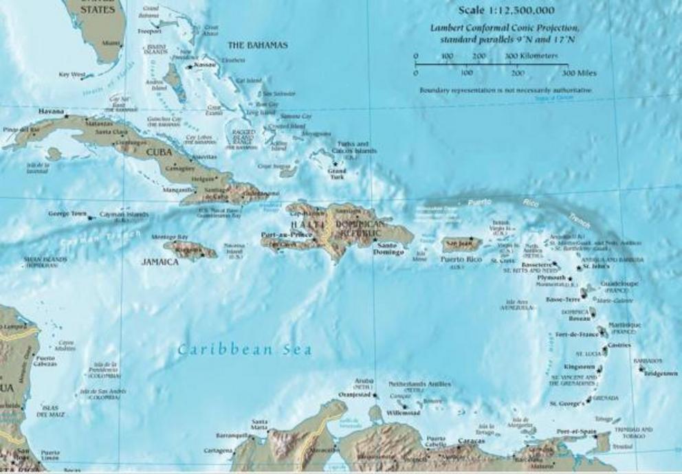 Map of the Caribbean Sea and Basin