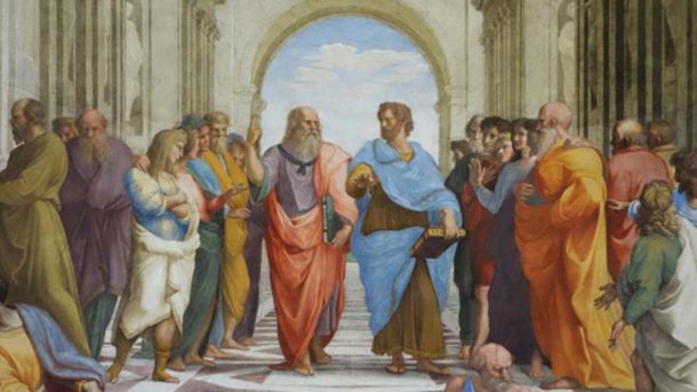 Plato and Aristotle on School of Athens, fresco, Raphael 1509-1511