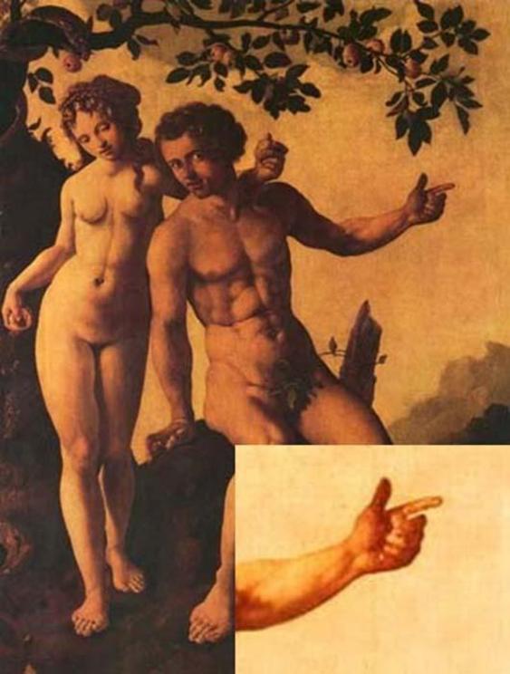 Six fingered Adam, Jan Van Scorel, 1540. Detail of Adam’s left hand