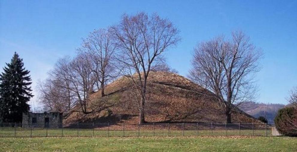 A burial mound of the Adena Culture. Grave Creek Mound in Moundsville, West Virginia. Representative image only.