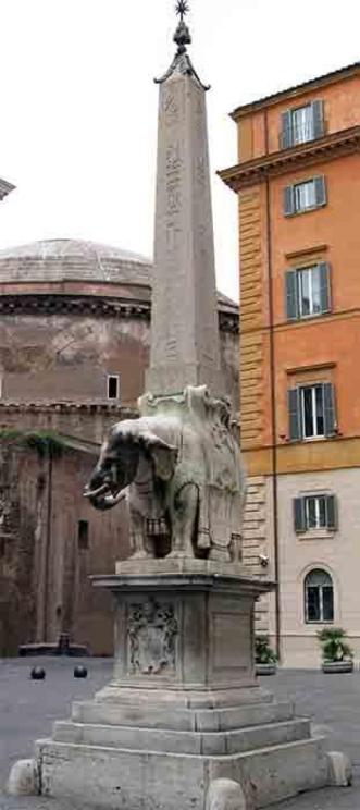 This curious monument in Rome, the so-called Pulcino della Minerva, is a statue designed by the Baroque sculptor Gian Lorenzo Bernini of an elephant as the supporting base for an Egyptian obelisk found within Emperor Dominican's garden. This obelisk was f