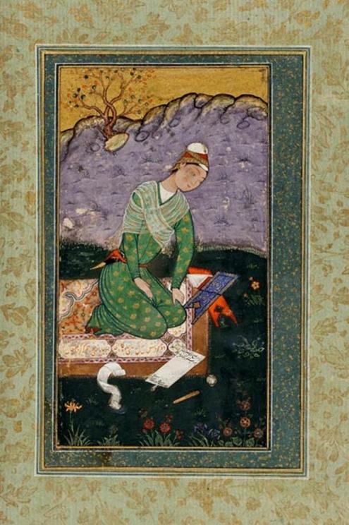 Portrait of a young Indian scholar, Mughal miniature by Mir Sayyid Ali, circa 1550 AD.