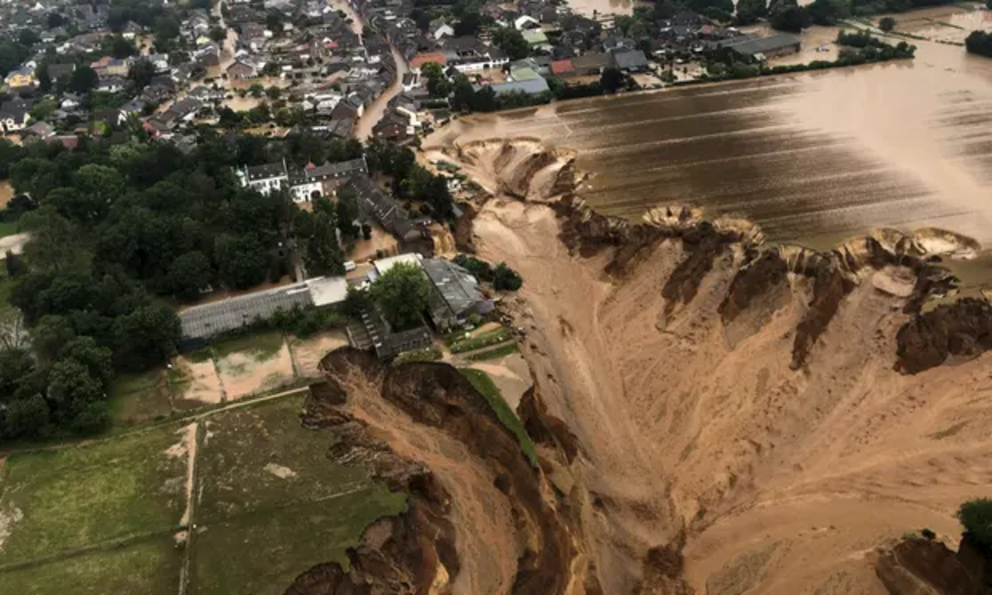 Flood damage in the Blessem district of Erftstadt, in North Rhine-Westphalia, Germany.