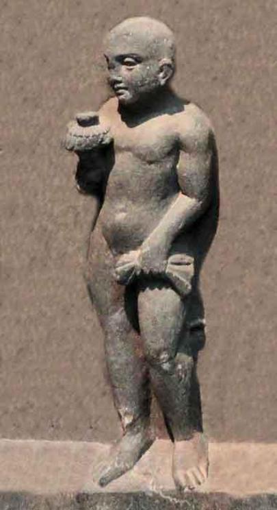 An Ajivika ascetic in a Gandhara sculpture of the Mahaparinirvana, circa 2nd-3rd century AD. With the exception of one cave, the Barabar Caves are connected with Ajivika spiritual practices.