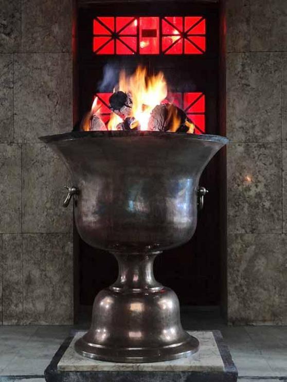 Burning fire in the Zoroastrian fire temple of Yazd, Iran.