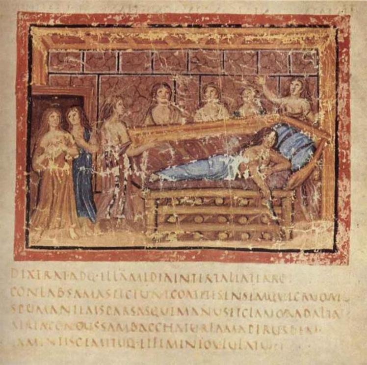 The Death of Dido, as depicted in the Aeneid in the Vergilius Vaticanus.