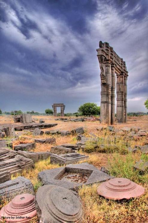 Famous ruins of the Kakatiya Kala Thoranam or Warangal Gate.