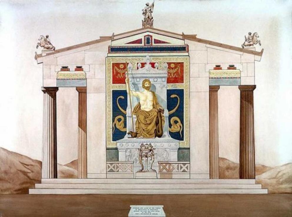 Reconstruction of the interior, altar and statue of temple of Aesculapius at Epidaurus.