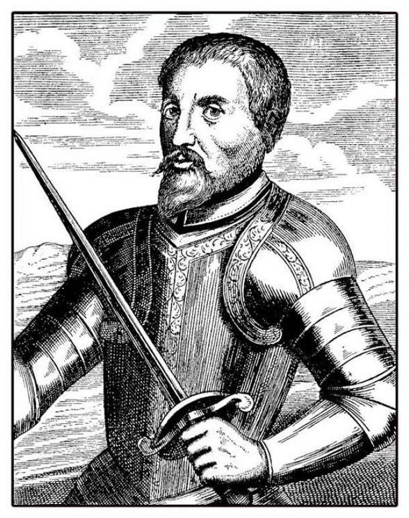 Portrait of Hernando de Soto, spanish explorer and conquistator, led the first European expedition into the territory of North America.