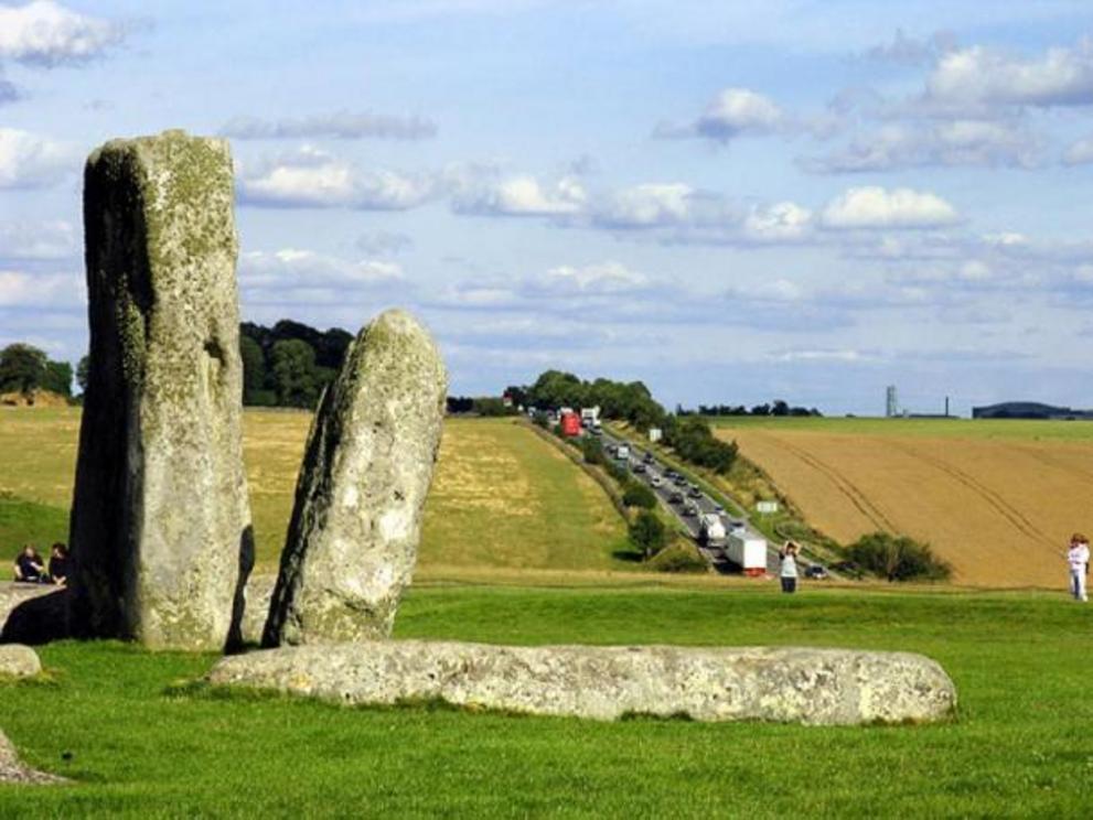 A303 queues at Stonehenge. This view looks more or less southwest towards the road.