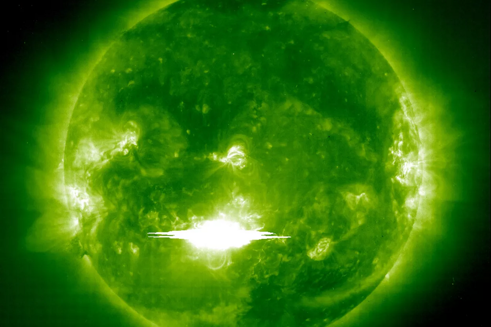 View of a Halloween 2003 solar flare and coronal mass ejection (CME).