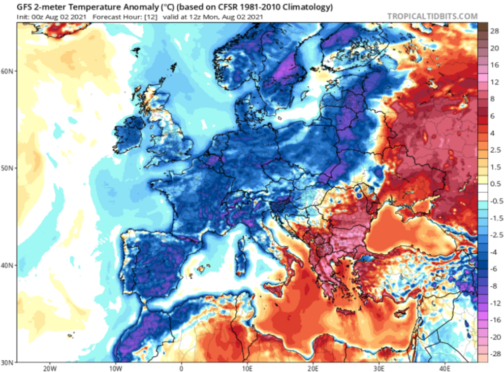 GFS 2m Temperature Anomalies (C) Aug 4