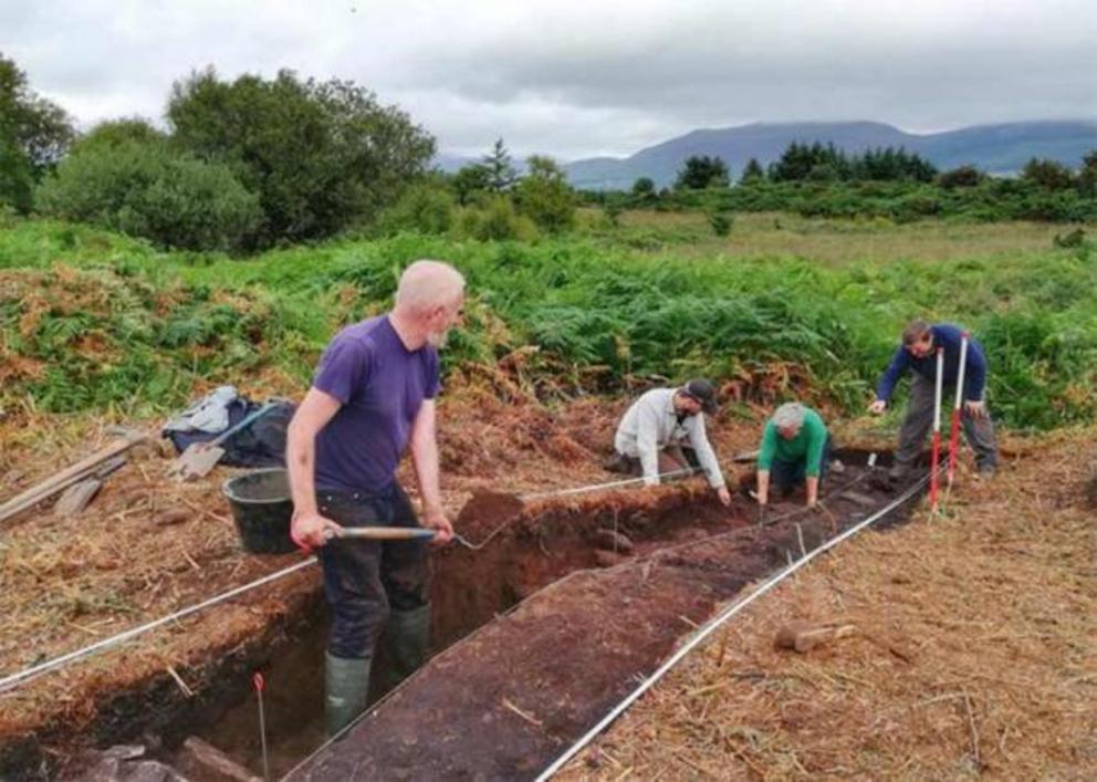 Archaeologists and volunteers investigating the site of the possible cursus monument.