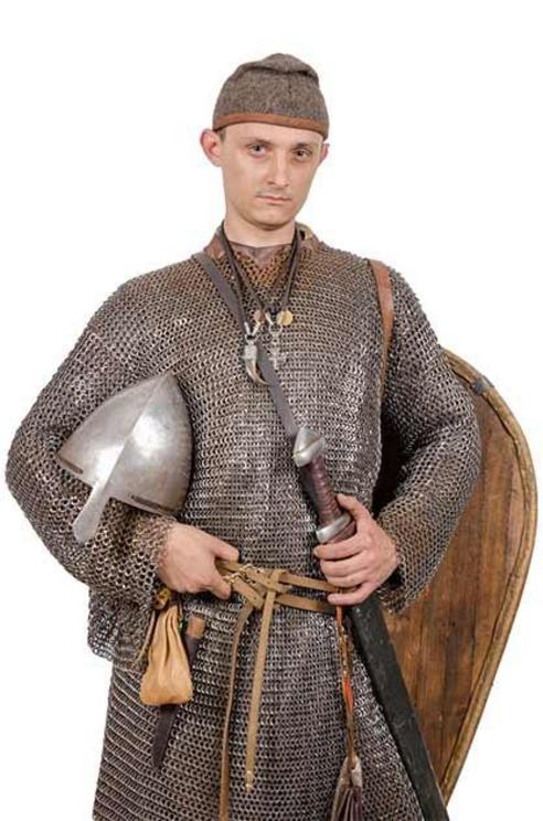 A modern replica of Norman chainmail armor.