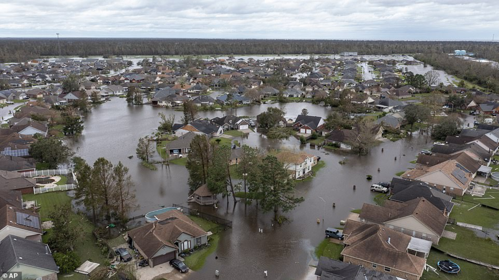 Flooded streets and homes are shown in the Spring Meadow subdivision in LaPlace, La., after Hurricane Ida moved through