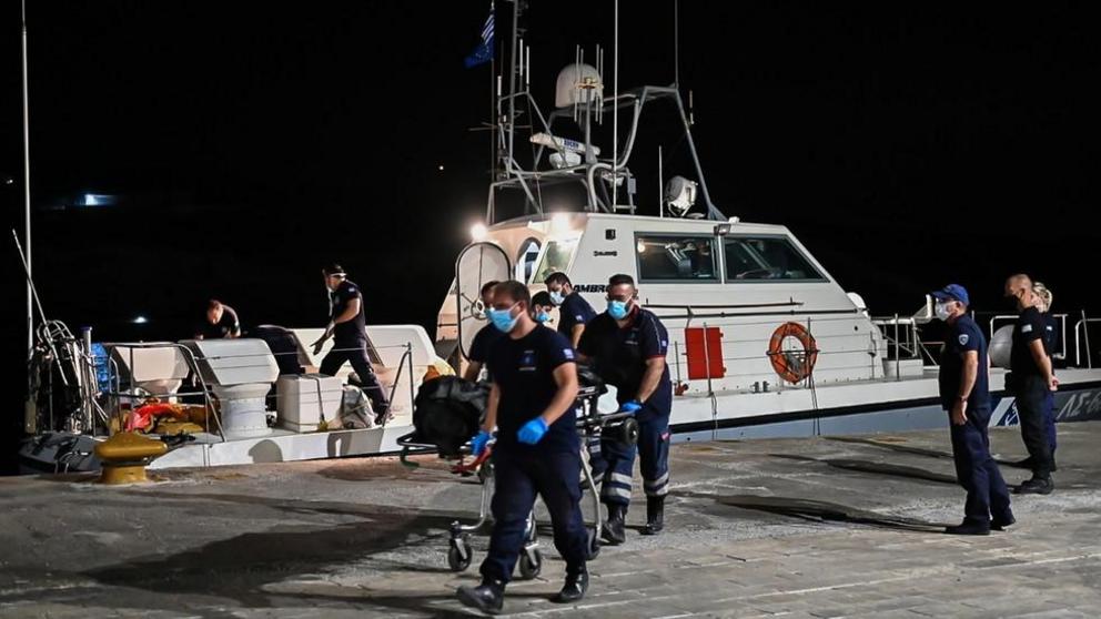 A coast guard vessel arrives with two bodies retrieved after a plane crash on the island of Samos, Greece on September 14, 2021. © Global Look Press / Keystone Press Agency
