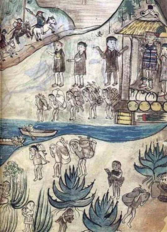 Arrival of the Spanish to Michoacán in Relación de Michoacán.