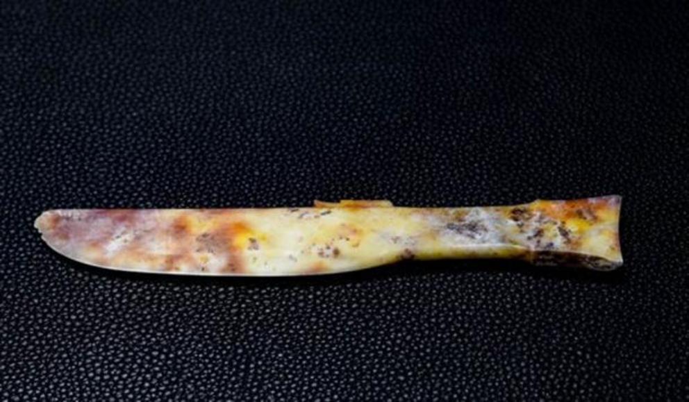A well-preserved jade knife found at Sanxingdui.
