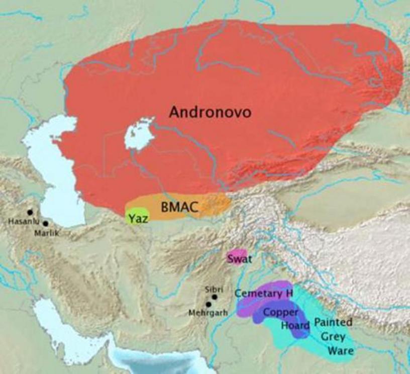 The Andronovo culture covered a vast area of Eurasian steppe