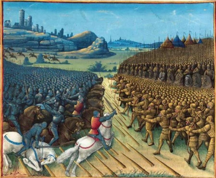 Battle of Nicopolis, which took place in 1396, in a miniature by Jean Colombe.
