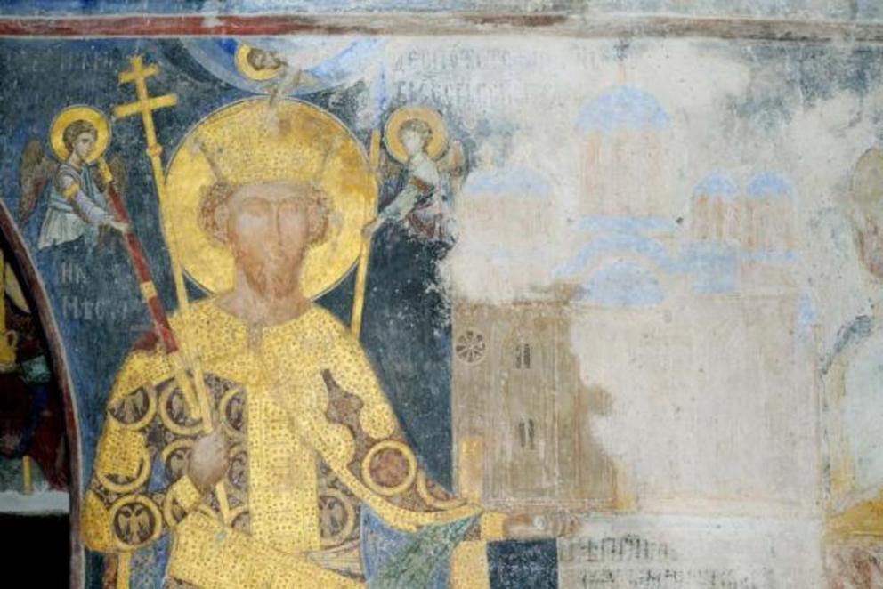 Fresco painting of Despot Stefan Lazarevic, member of the Order of the Dragon.