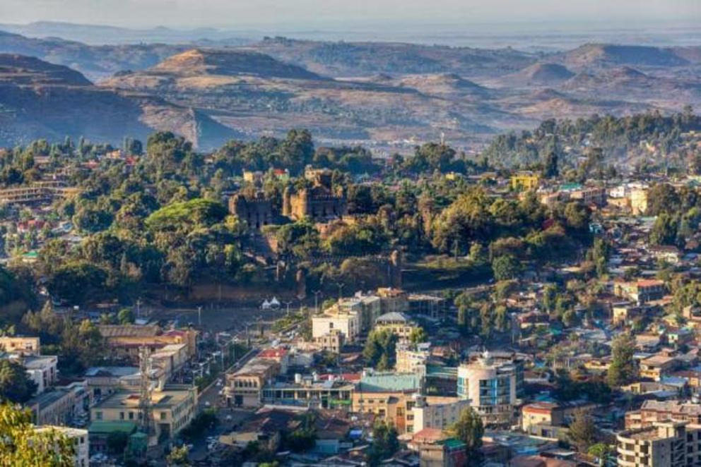 Panorama view of Gondar city and the location of Fasil Ghebbi, known as the Camelot of Africa.