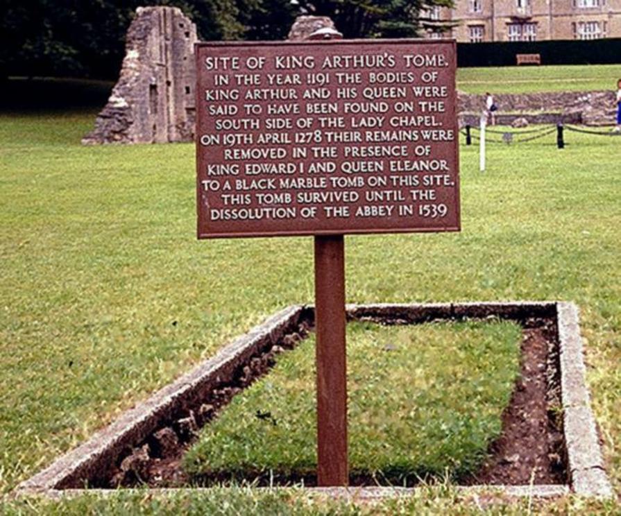 Site of what was supposed to be the grave of King Arthur and Queen Guinevere on the grounds of former Glastonbury Abbey, Somerset, UK.