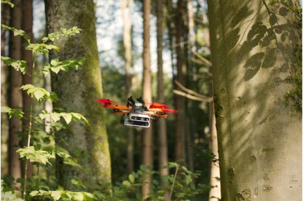 Close up of the drone in the forest.