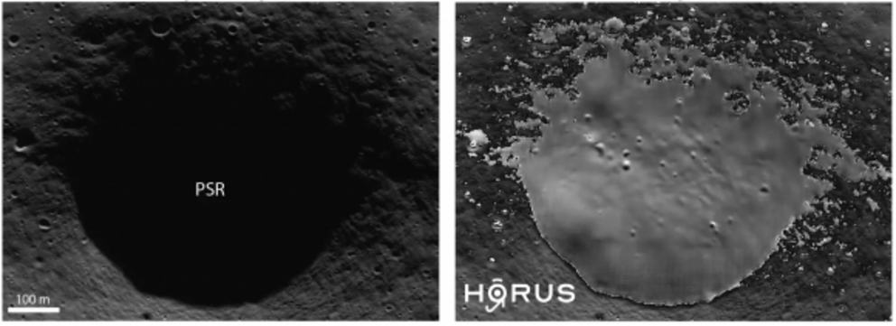 The same crater with (right) and without (left) details filled in by HORUS.