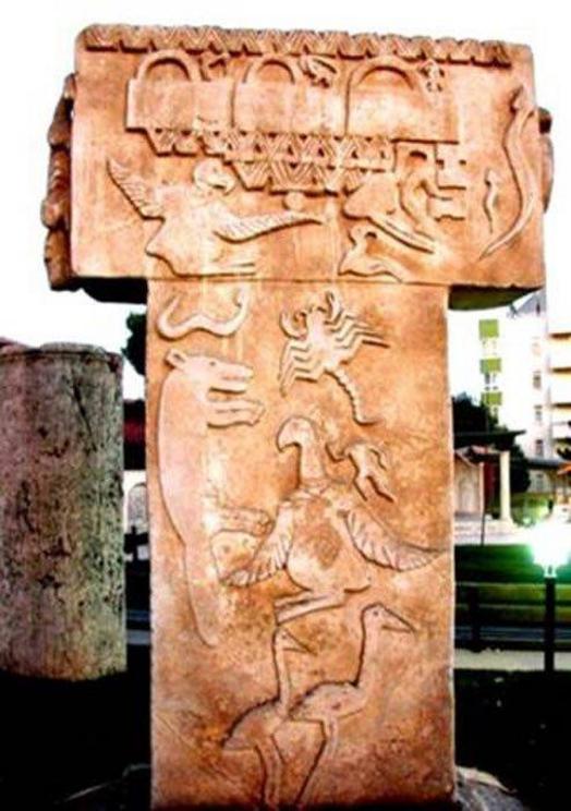 This (copy) pillar from Gobekli Tepe shows the headless corpse of an infant surrounded by vultures, snakes, a fox and a scorpion.