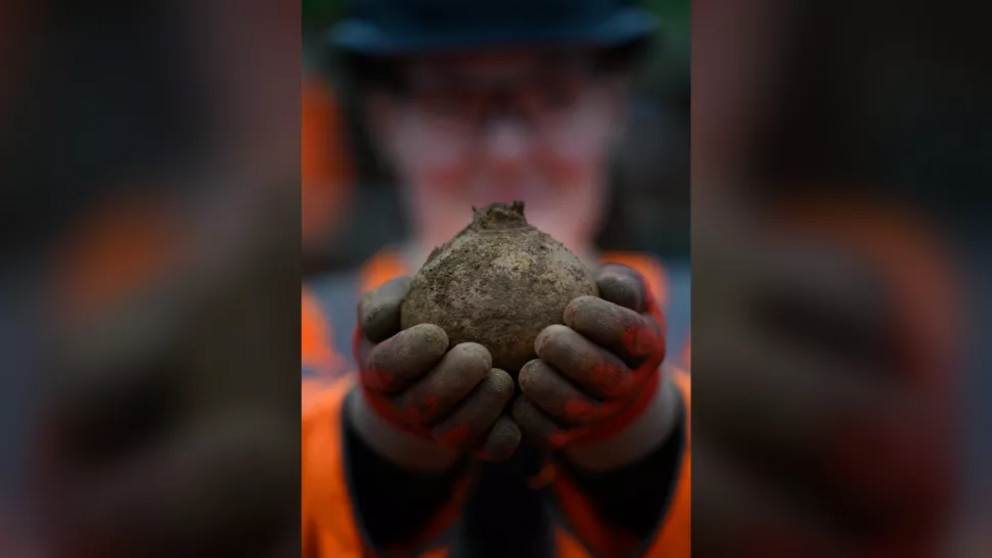 A Roman pot uncovered at the archaeological excavation of Roman trading settlement, Blackgrounds, South Northamptonshire