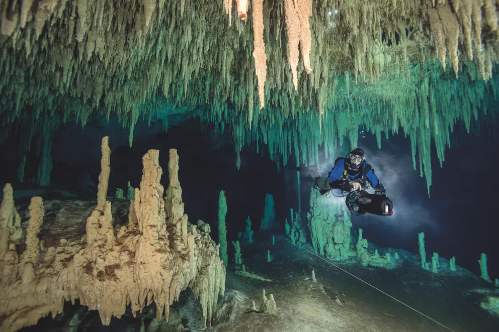 Nohoch Nah Chich, Mexico– These stalactites and stalagmites form part of the longest underwater cave system in the world.