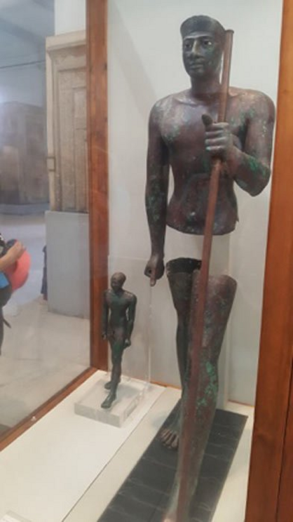 Copper statue of Pepi I and smaller statue of his son at the Egyptian Museum in Cairo.