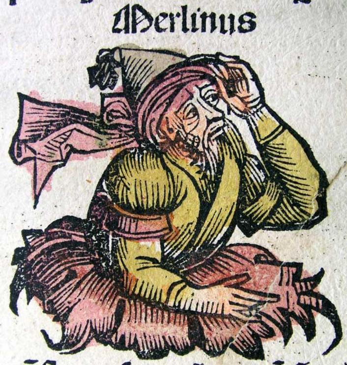 Illustration depicting Merlin from the Nuremberg Chronicle.