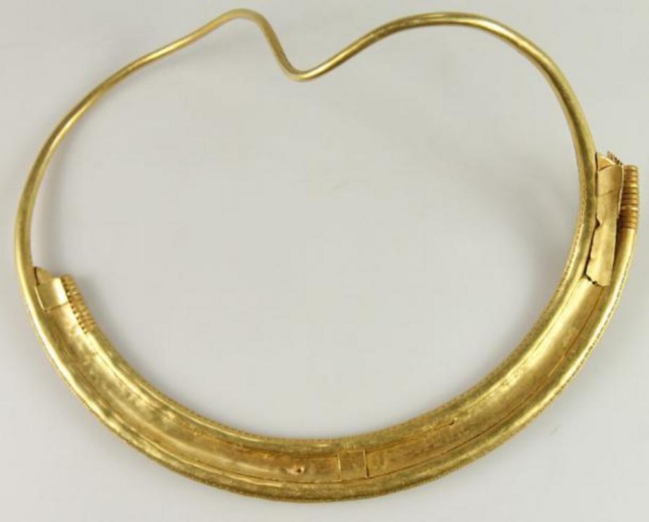 The back or reverse side of the gold neck ring found in Denmark that was likely a hidden treasure.