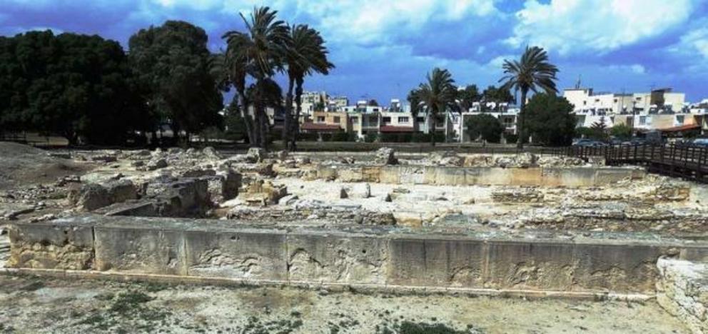 The foundations of open-air sanctuary Temple 1, surrounded by a large wall of well-cut stones that measured 35 x 22 meters (115 X 72 feet) at Kition, Cyprus. This temple was probably dedicated to a mother goddess.