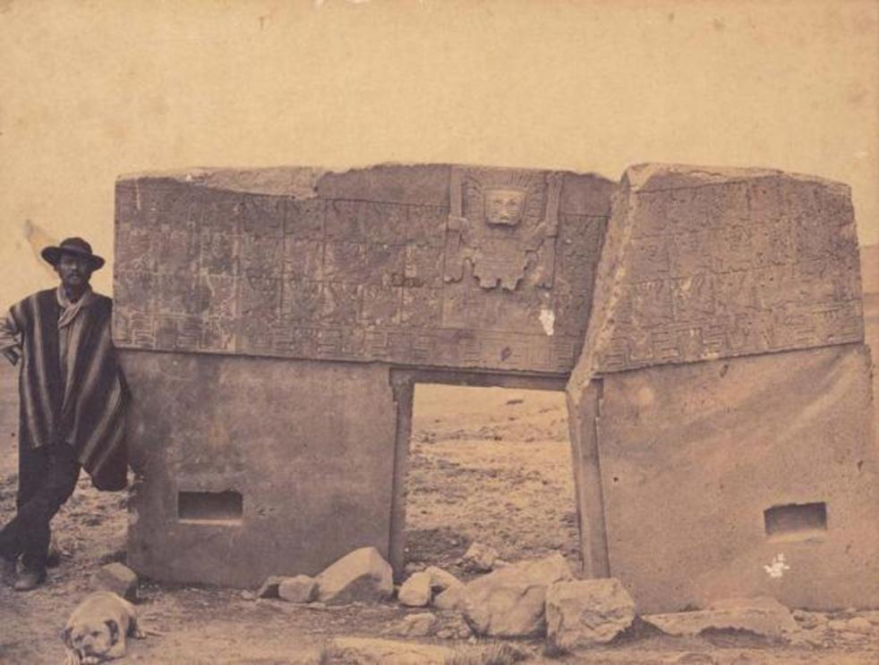 1877 image of the Tiahuanaco Sun Gate in Bolivia.