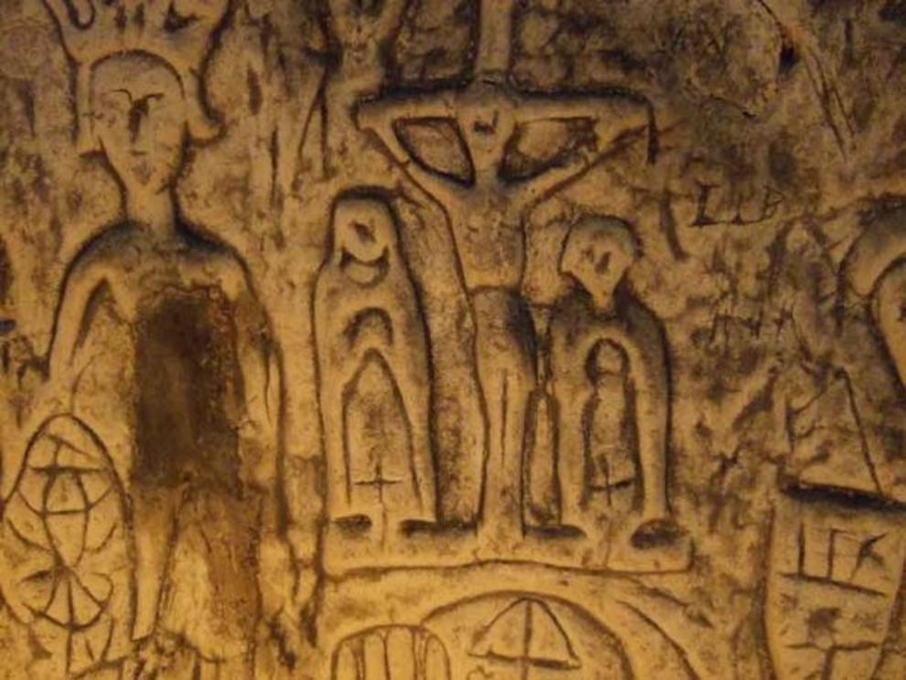 Depiction of the crucifixion at Royston Cave.