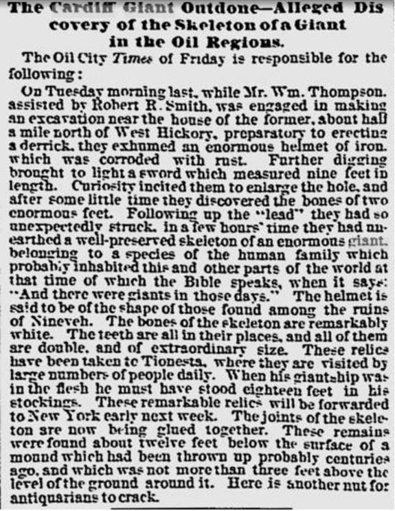 The report from 1870 describing an 18-feet-tall giant skeleton.