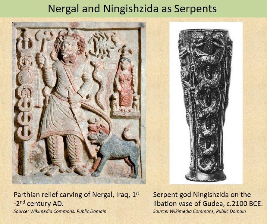 Figure 4: Nergal, the Akkadian Lord of the Underworld, and his grandson Ningishzida, were depicted with serpent symbolisms.