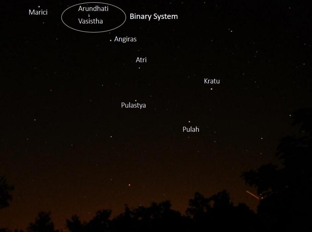 Figure 14: The Seven prominent stars of the Great Bear constellation symbolized the Seven Rsis. Vasistha – Arundhati forms a binary system.